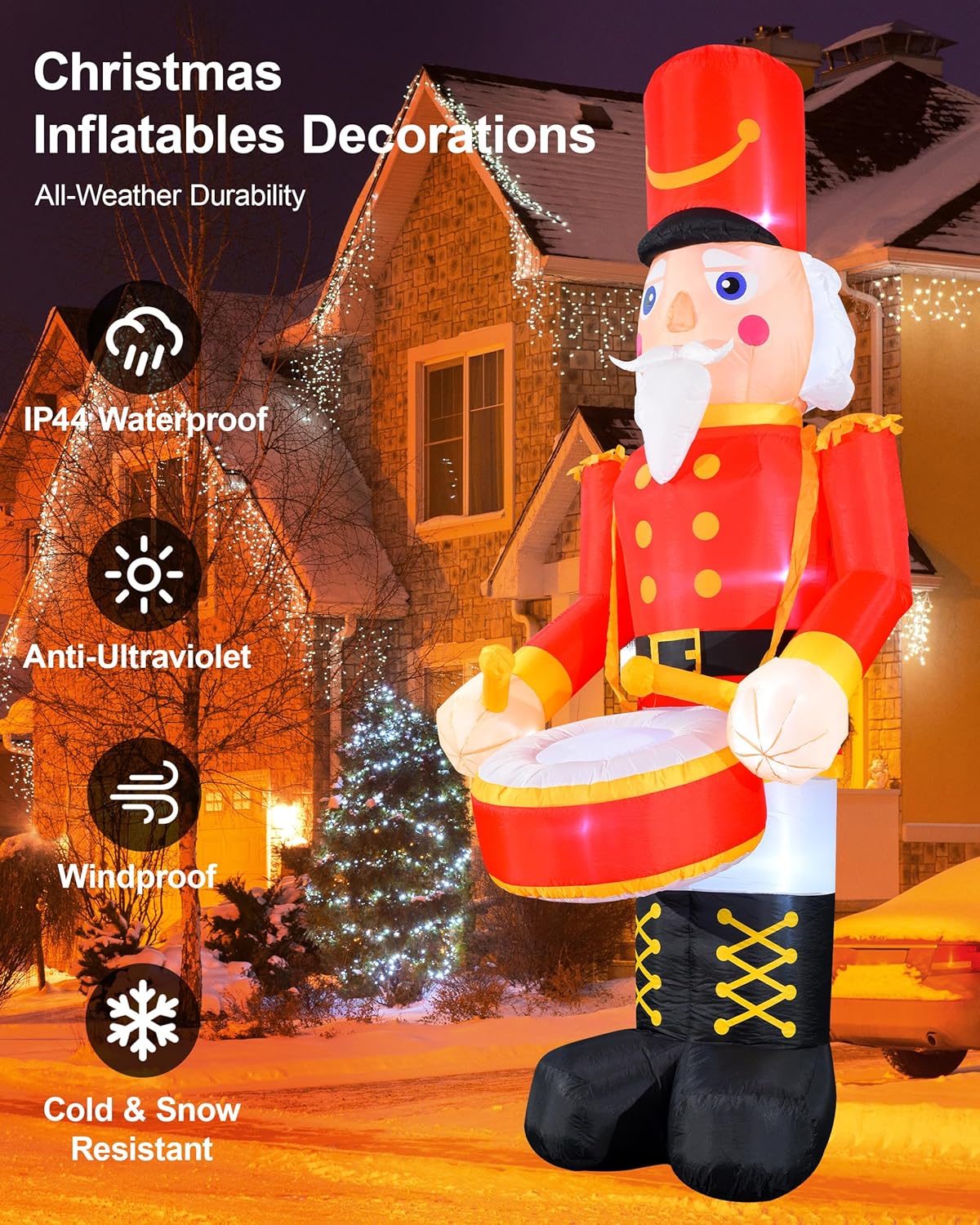 VCOKEN 12FT Christmas Inflatables Nutcracker Outdoor Decorations, Giant Christmas Inflatable with Big Bass, Built-in LEDs Inflatable Nutcracker Blow Ups for Xmas Decor Holiday Party Yard Garden Lawn